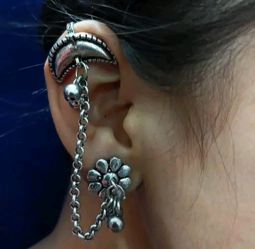 Antique Finish Oxidized Earrings With Chain For Her Traditional Jewellery Design