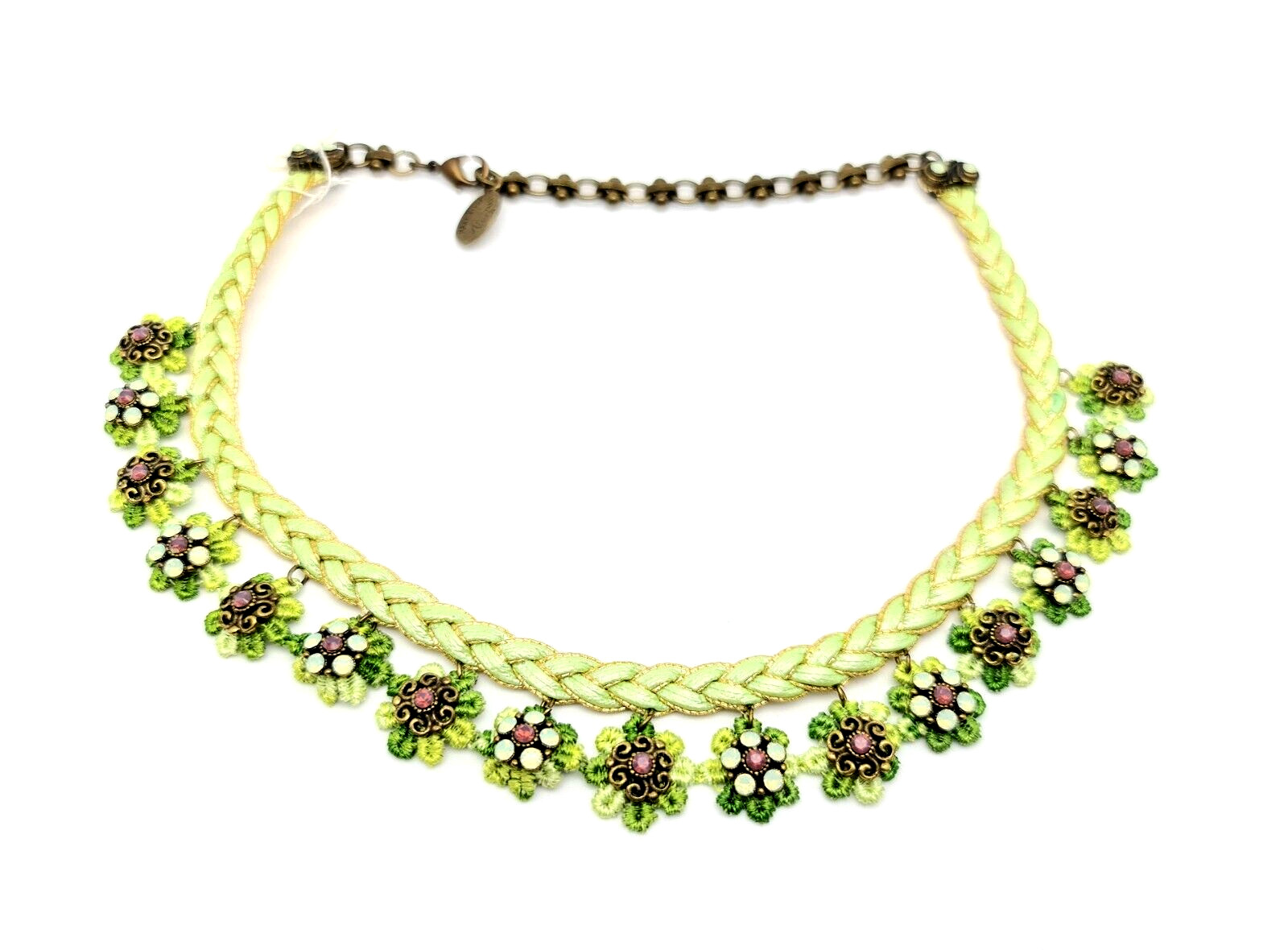 Lovely Michal Negrin Cloth Choker Necklace Colorful Crystal Flowers.