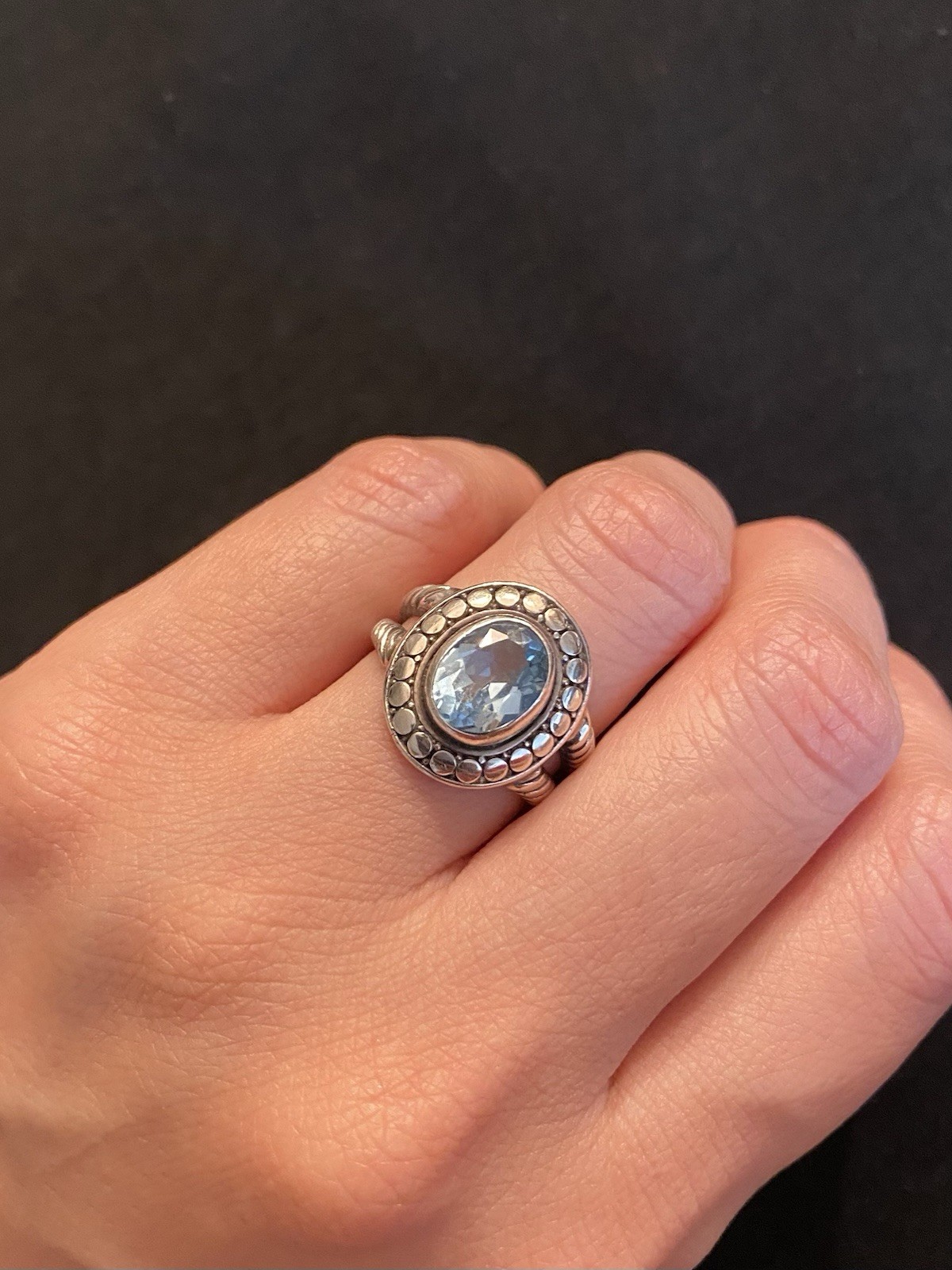 925 Sterling Silver Blue Topaz Ring Size 7 Oval Gemstone Statement Ring ATI