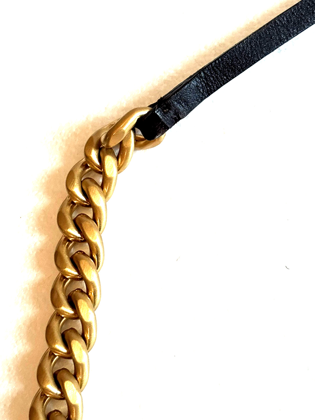 MIU MIU Gold Metal Chain & Calfskin Leather Necklace Made in Italy $1,250 EUC
