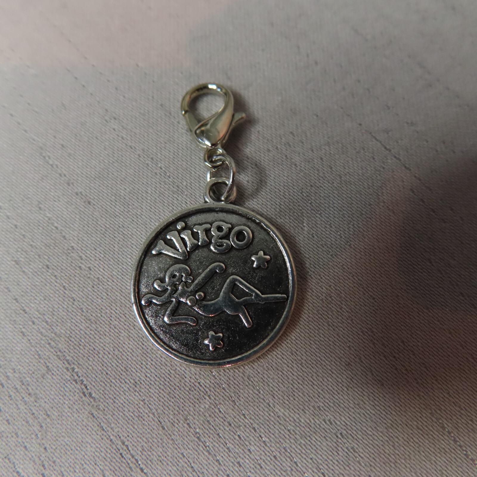 VIRGO Zodiac Sign Charm Zipper Pull Keychain Add On Clip Silver Tone Horoscope
