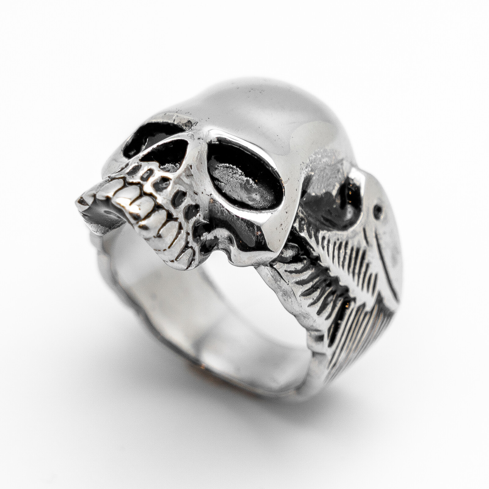 Long Jaw Skull Ring with Wings Biker Jewelry Men’s Ring Stainless Steel 83