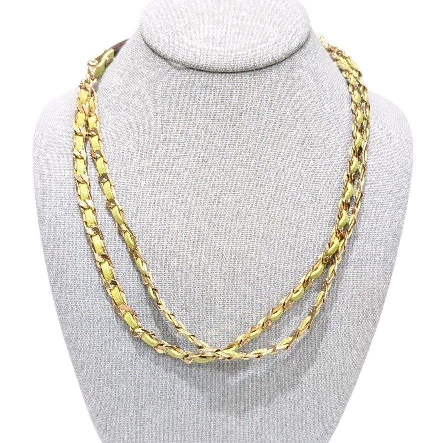 Henri Bendel Green Leather Gold Tone Headband/Necklace SEE DESCRIPTION