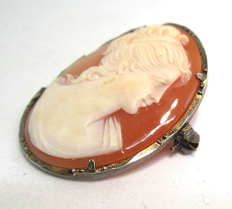 800 Silver Real Shell Cameo Pin / Pendant 5.0 grams 1 1/4″