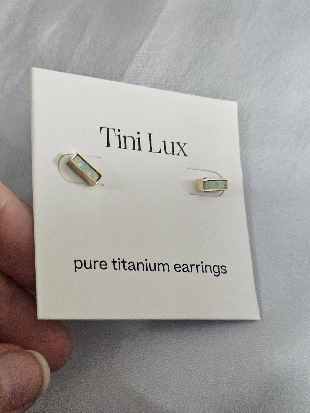 Tini Lux Synthetic Opal Bar Stud Postback Earrings Titanium Gold Plated