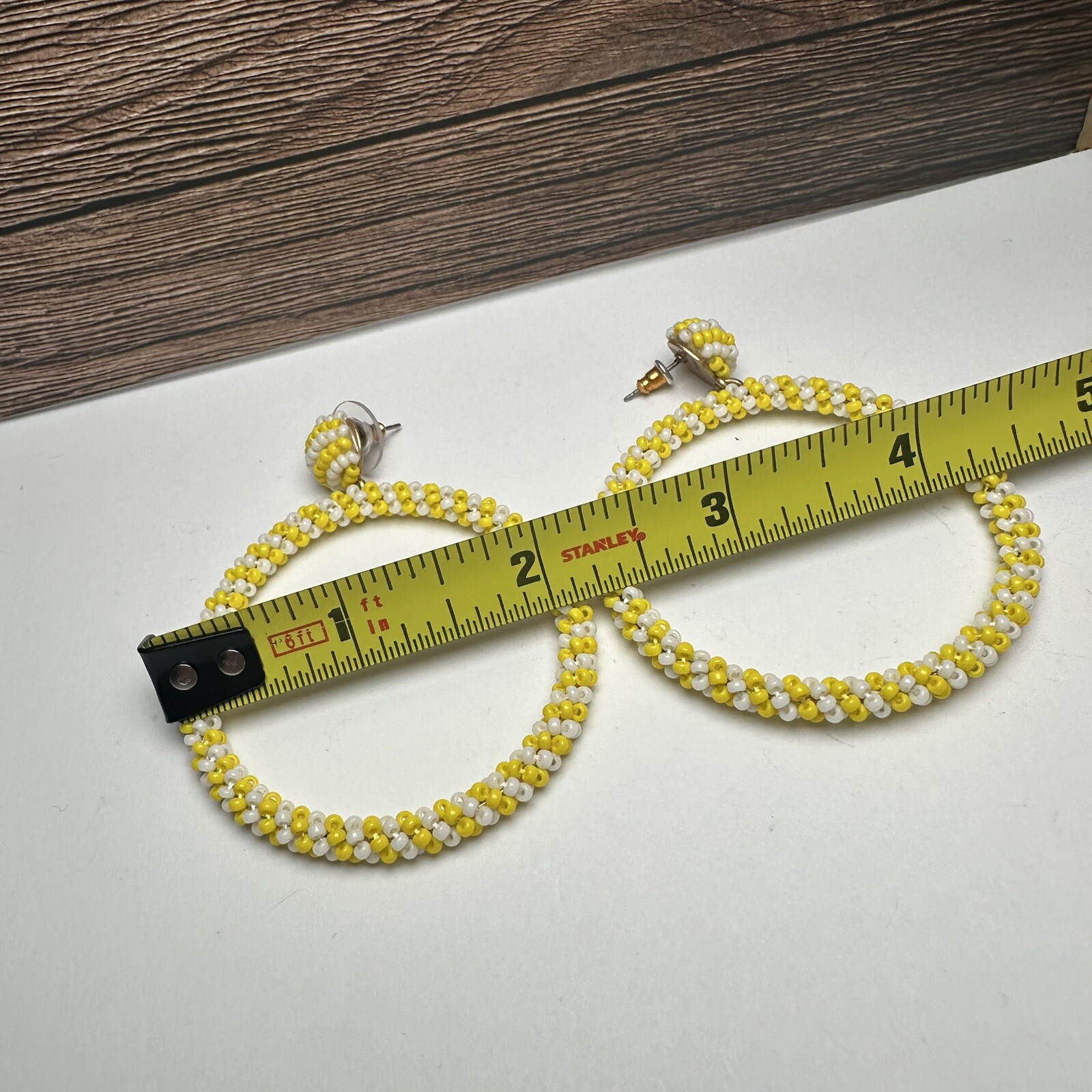 J. Crew Yellow & White Bead Beaded Statement Dangle Drop Pierced Earrings