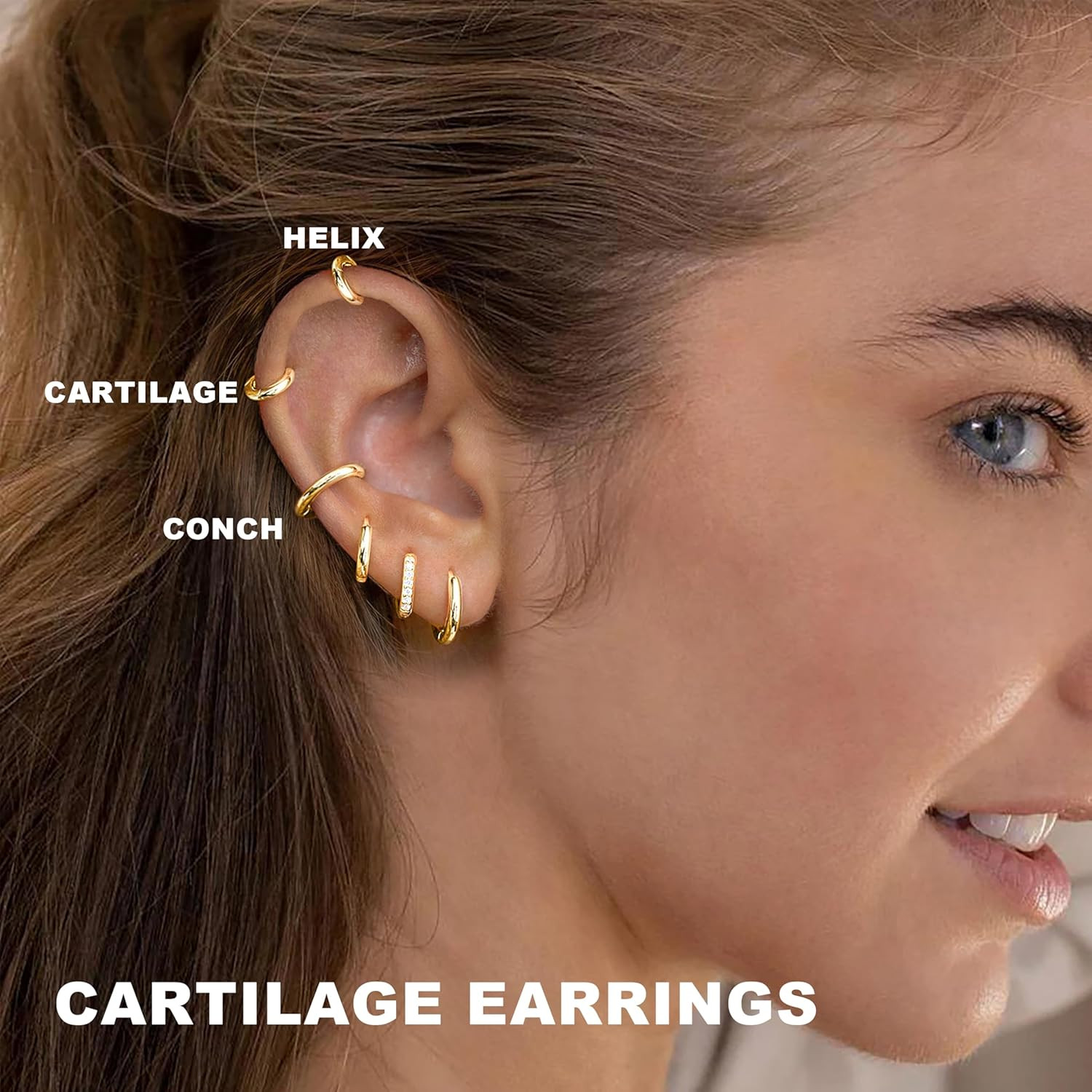 Small Gold Huggie Hoop Earrings Set for Women Men Hypoallergenic 14K Plated Stac