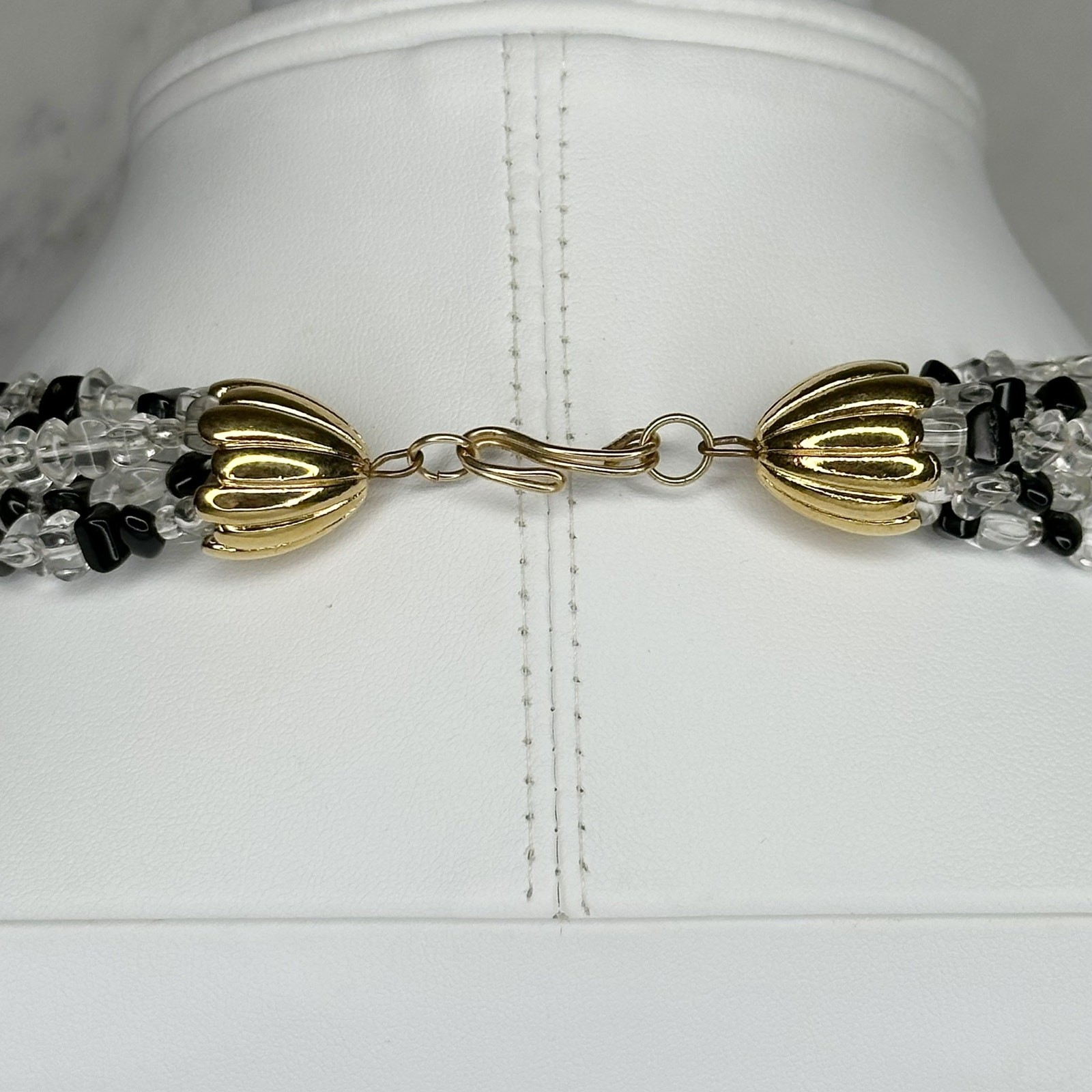 Black Clear Beaded Multi-Strand Arrow Pendant Statement Necklace – 20.5″