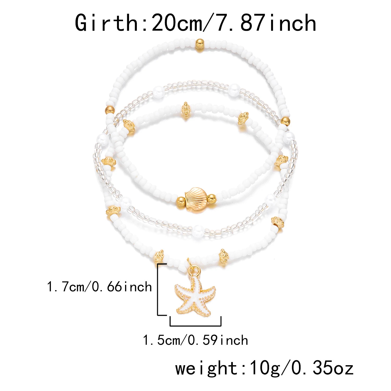 Handmade Shell Starfish Anklets for Women Bohemian Multilayer Rice Beads Bracele