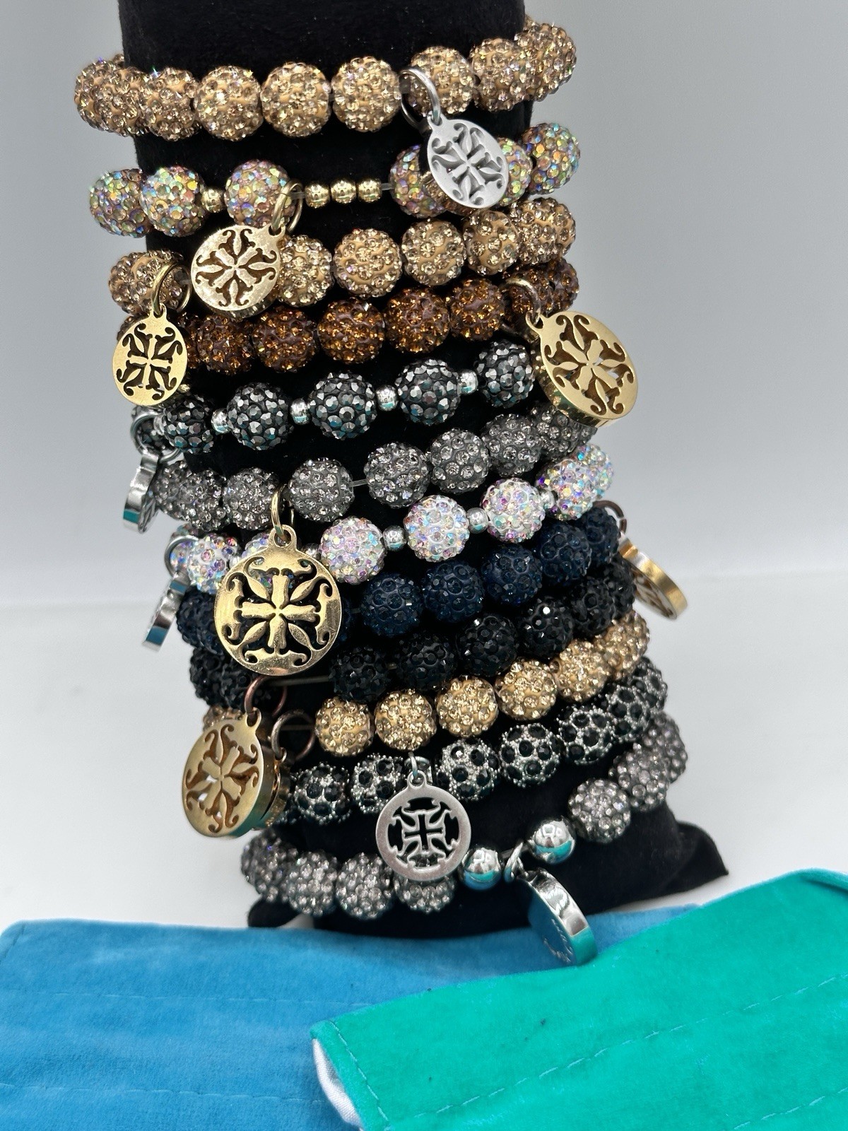 Rustic Cuff Huge 12 Dazzle Stretch Bracelet Stack Neutral Gunmetal Gold Silver