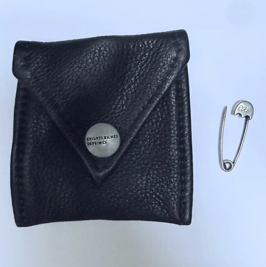 Enfants Riches Déprimés Silver Safety Pin Logo Earring with Leather Pouch