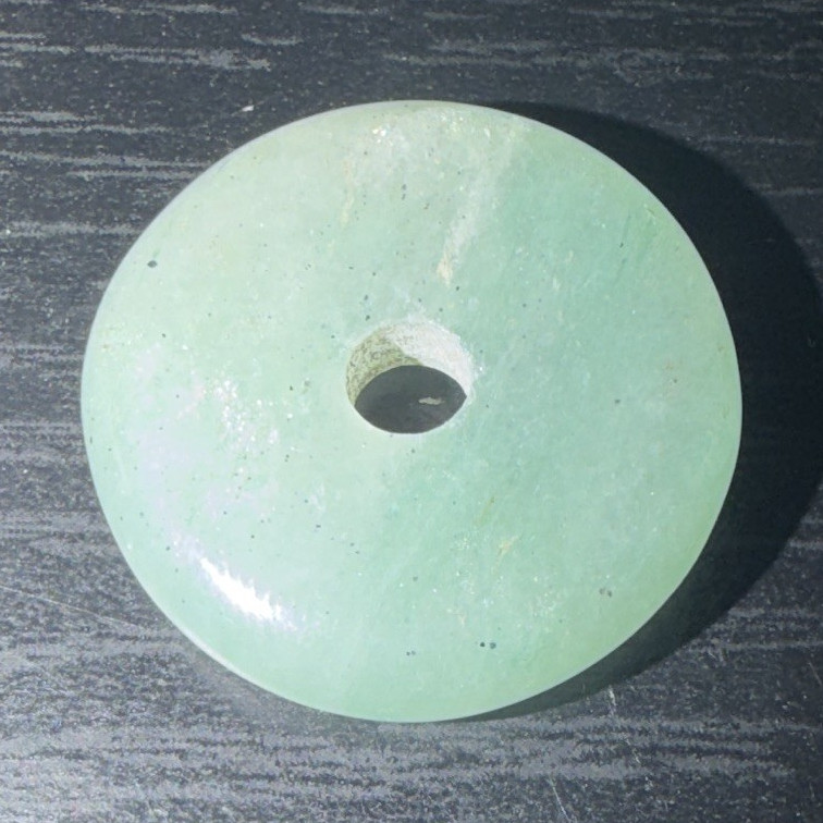 Green Stone Round Donut Coin Pendant, Circle with Center Hole