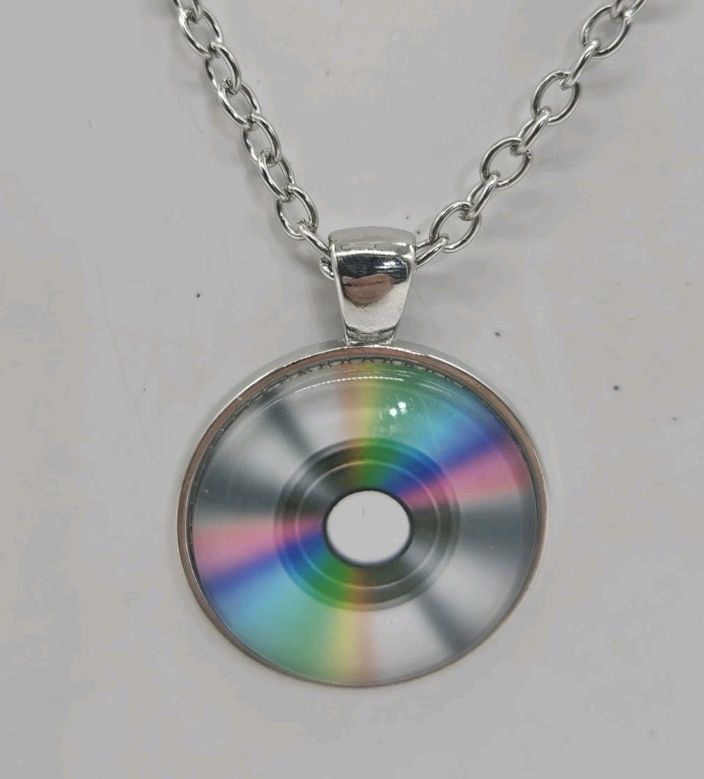 Music Record Pendant Necklace – Music Themed Jewelry – Silver Tone Disc & Chain