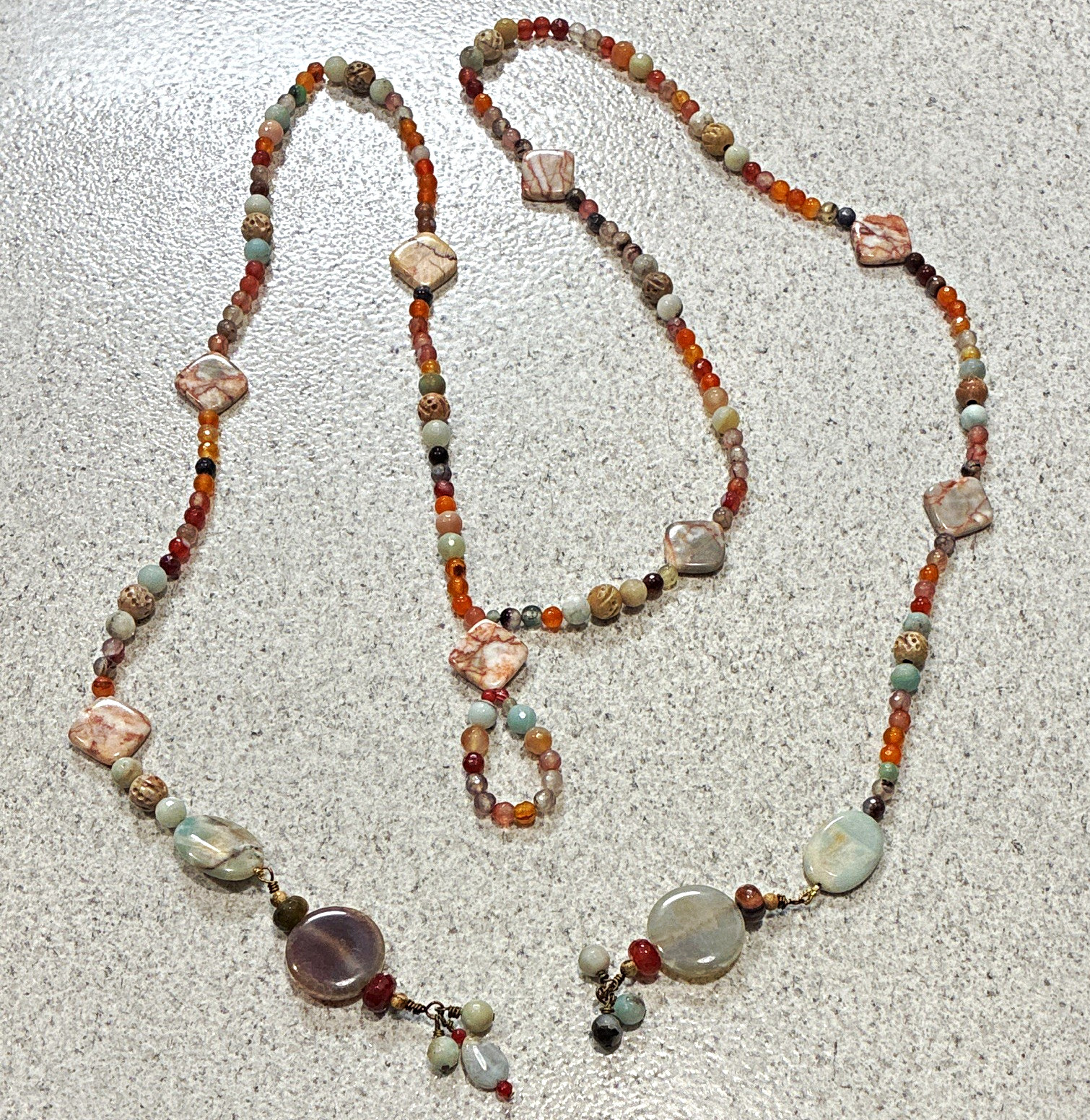 Artisan Multi Gemstone Lariat Loop Long necklace