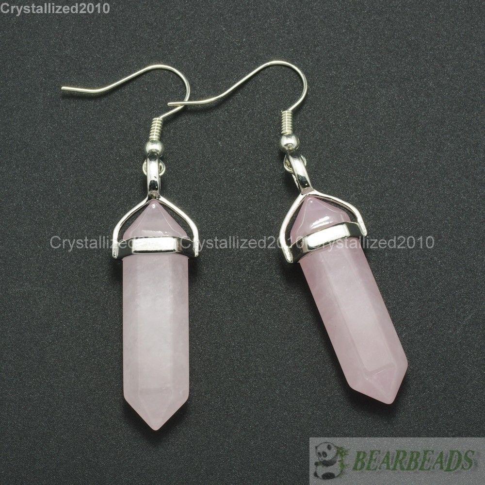 Natural Mixed Gemstone Hexagonal Pointed Reiki Chakra Healing Beads Earrings