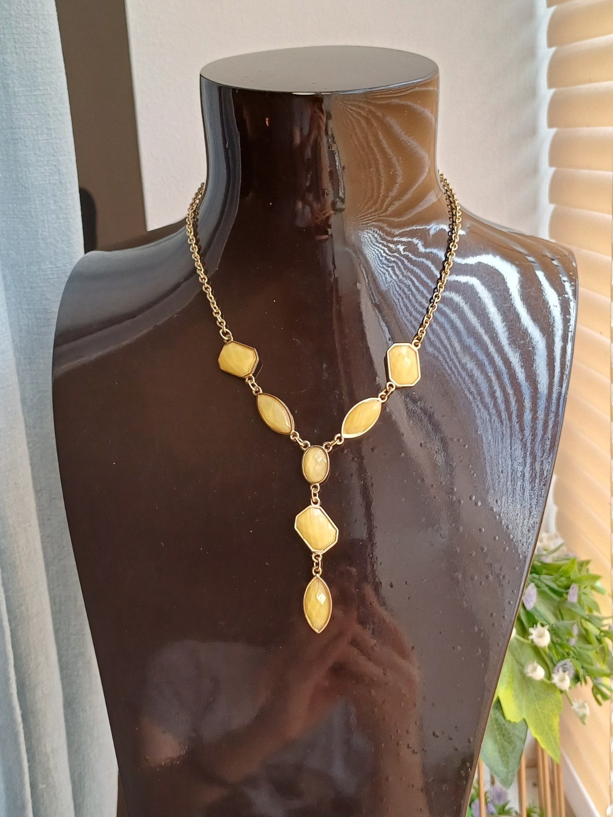 Modern Beautiful Gold Tone & Yellow Mixed Shaped Gem Y Drop Chain Necklace