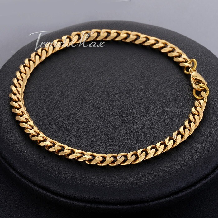 5mm 10″ Gold Plated Curb Link Chain Stainless Steel Anklet Bracelet for Womens