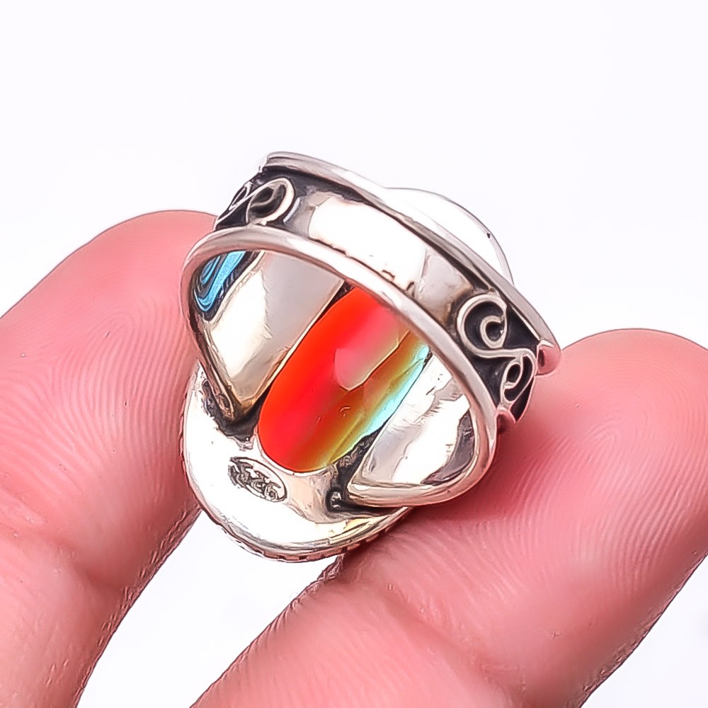 Red Bi-Colour Tourmaline Gemstone 925 Sterling Silver Bali Ring S.7 R_9512_421_3
