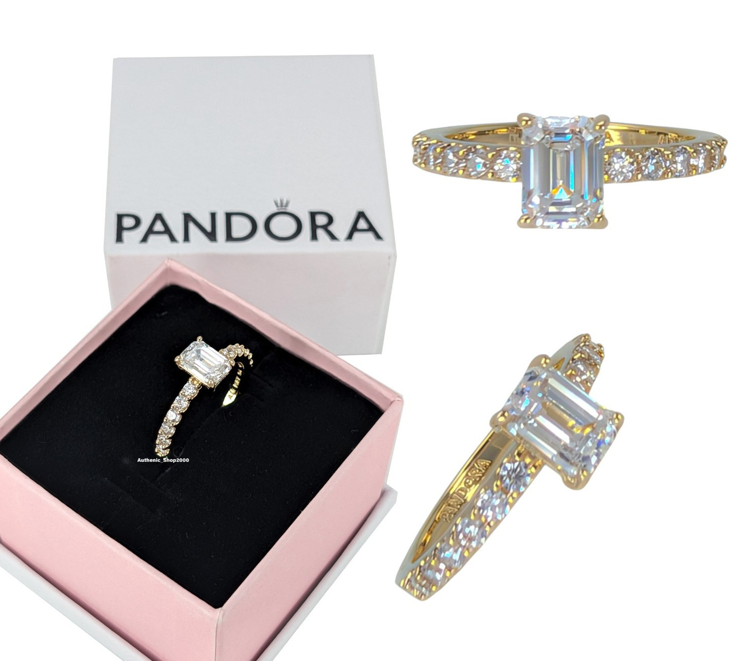 New 100% Authentic PANDORA 14k G Pave Sparkling Rectangular Halo Ring 164506C01