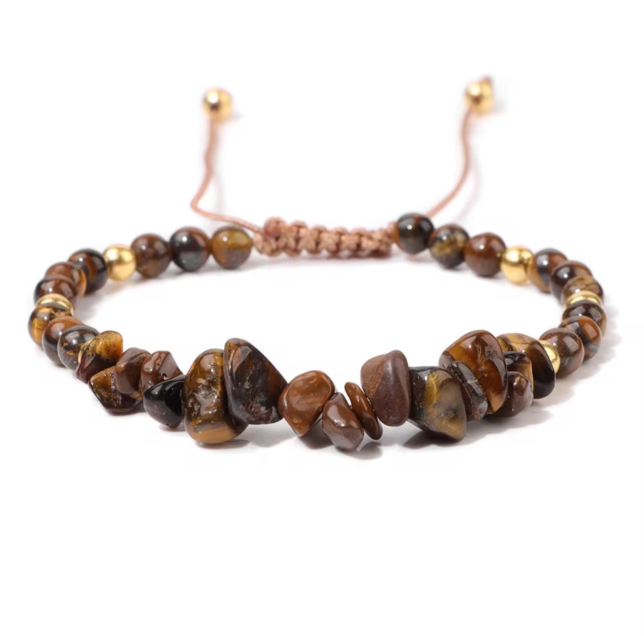 Pink Crystal Chip Stone Bracelet, Knitted Charm Jewelry (18cm Adjustable)