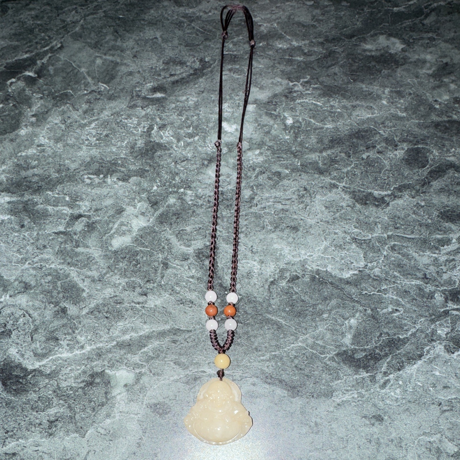 Necklace Carved Buddha Charm Pendant Cream Stone