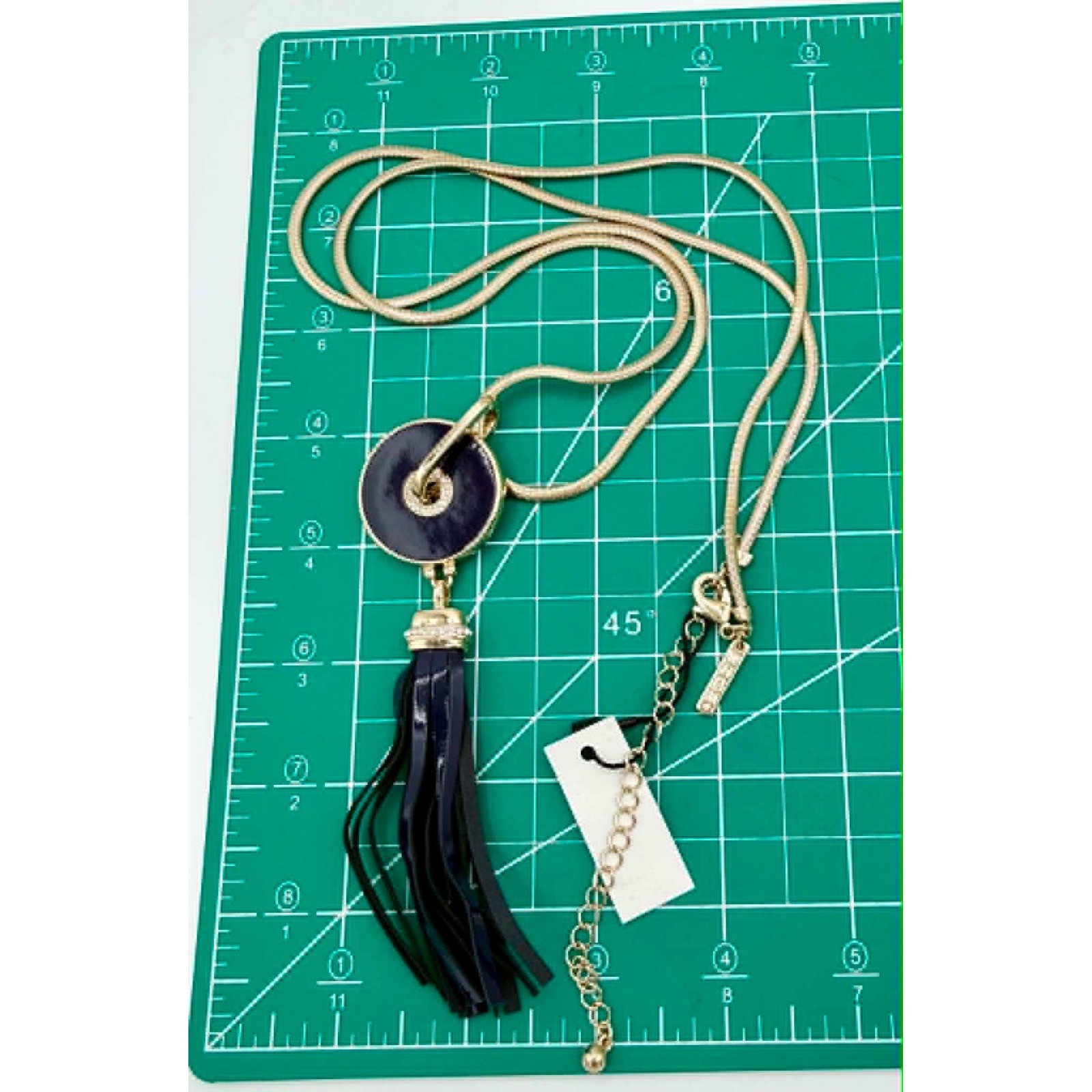 White House Black Market Gold Black Tassel Long Pendant Necklace NWT 30in + 3in