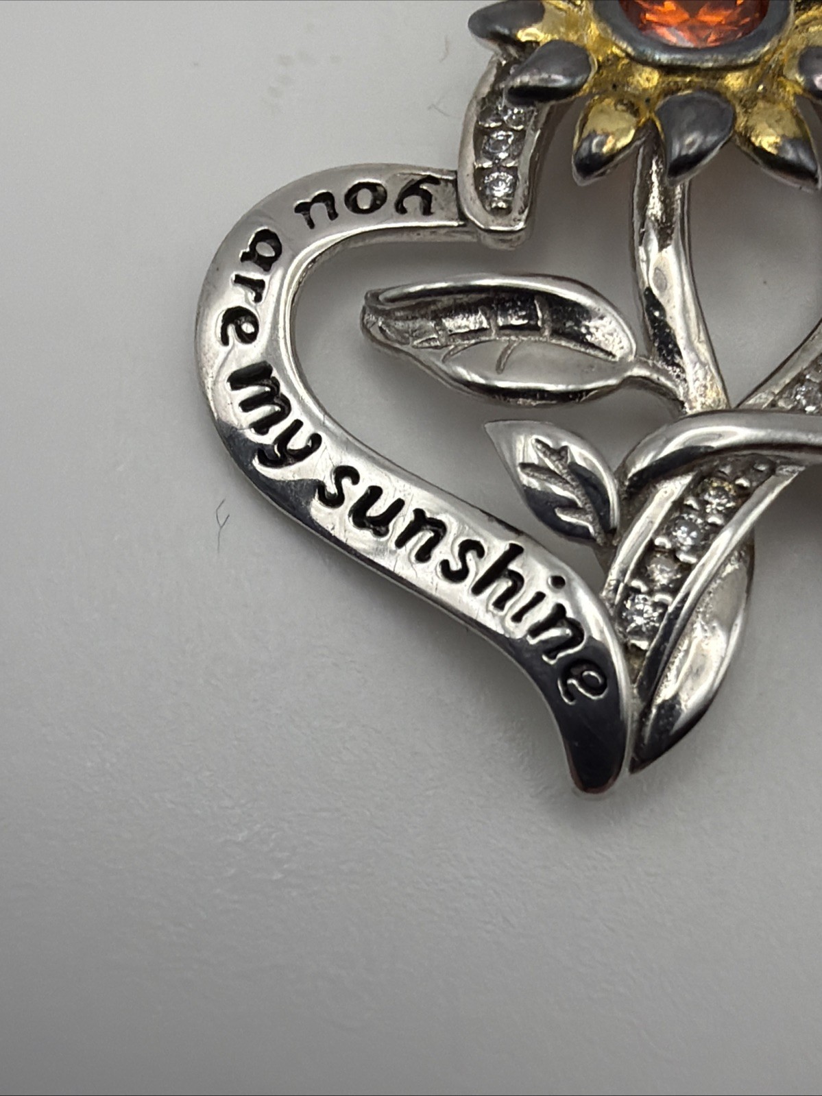 925 Sterling Silver You Are My Sunshine Heart Sunflower Pendant Chain Necklace￼