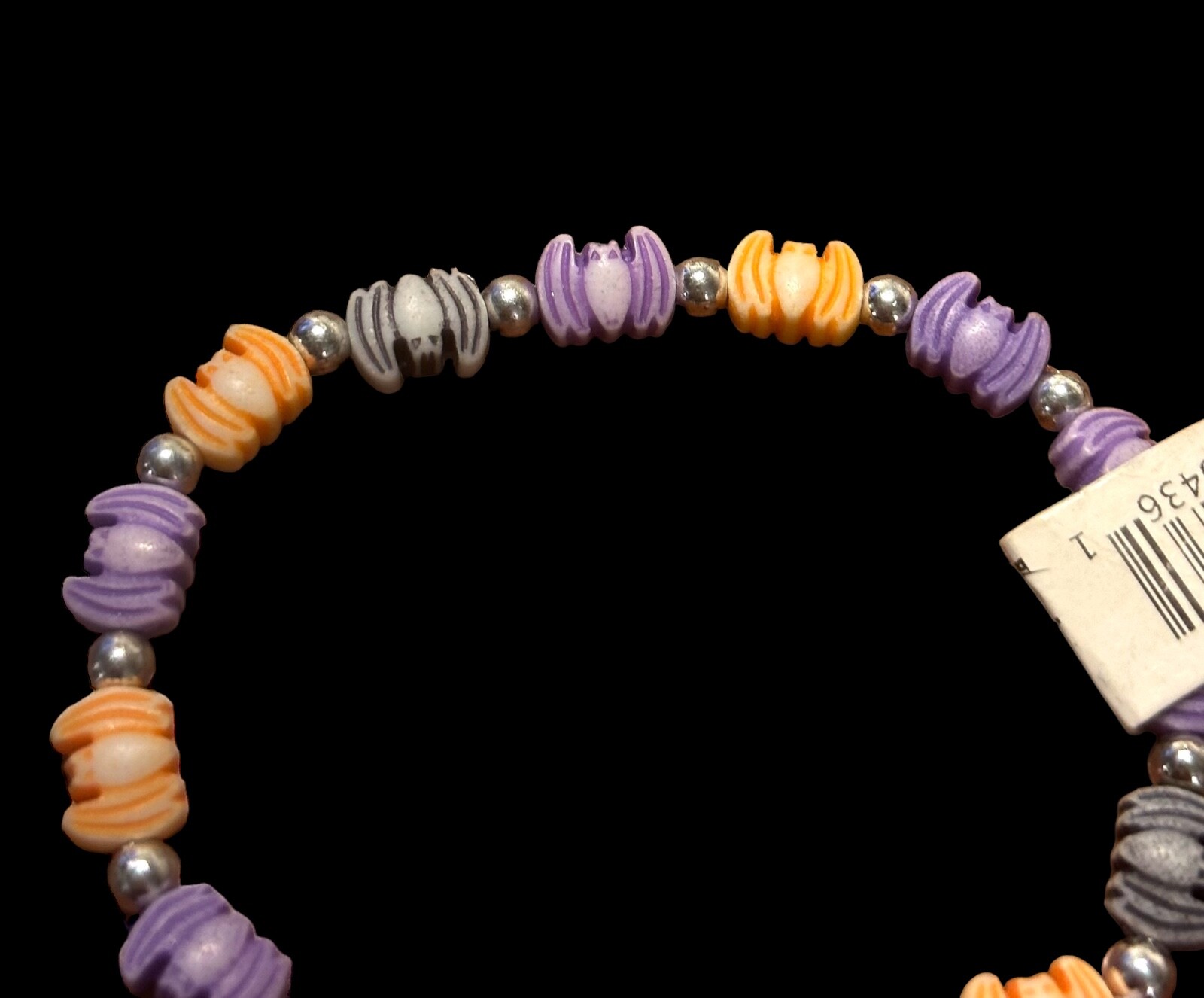 Trrtlz Halloween stretch bracelet- BAT charms- black white purple orange- petite