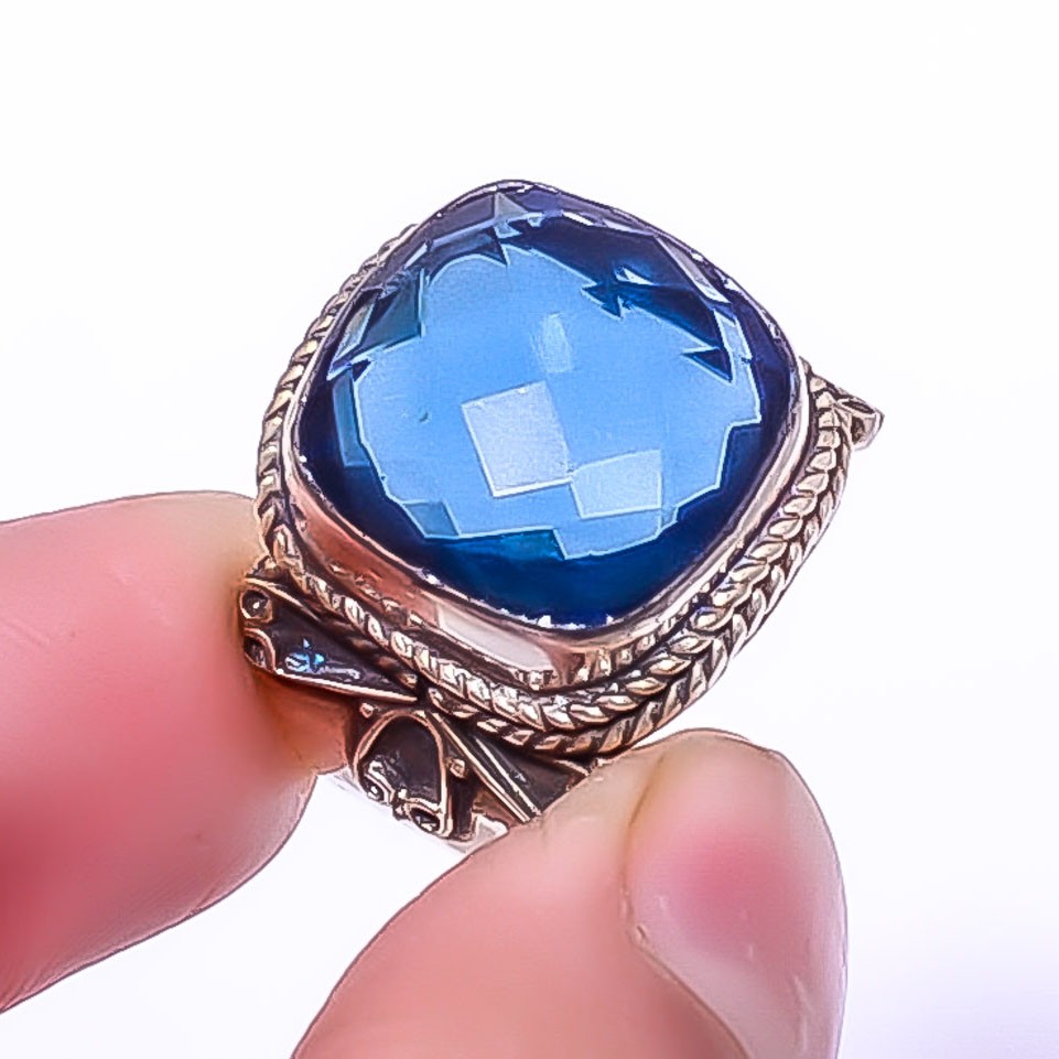 Blue Sapphire (Simulated) 925 925 Silver Bali Ring s.9 R1571-20