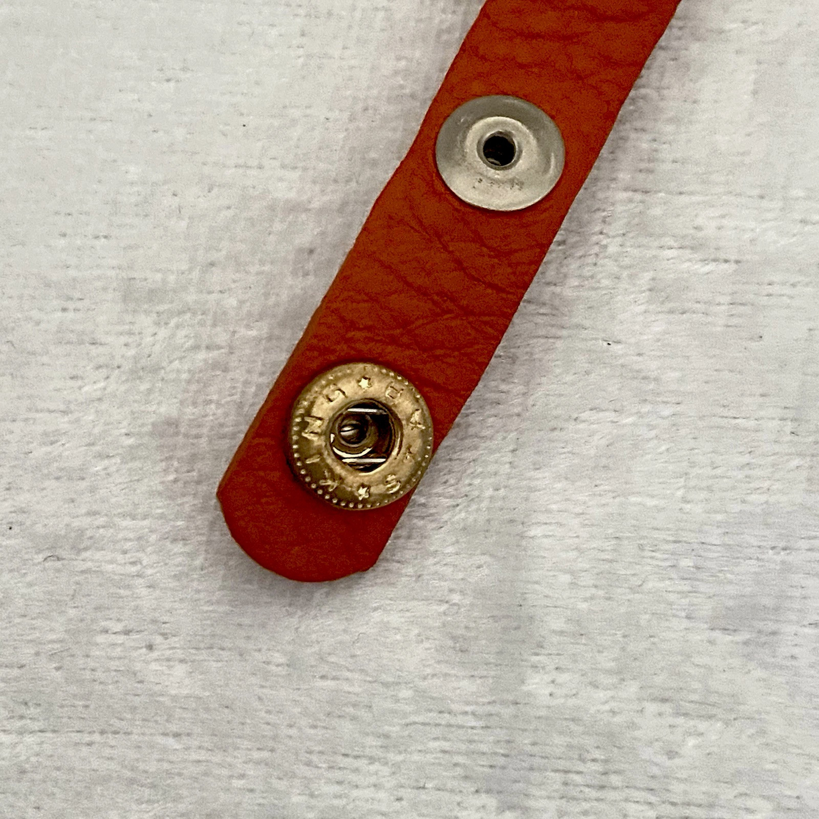 King Star Bracelet Orange Leather White Rhinestone Gold Tone Accept Snap Closure