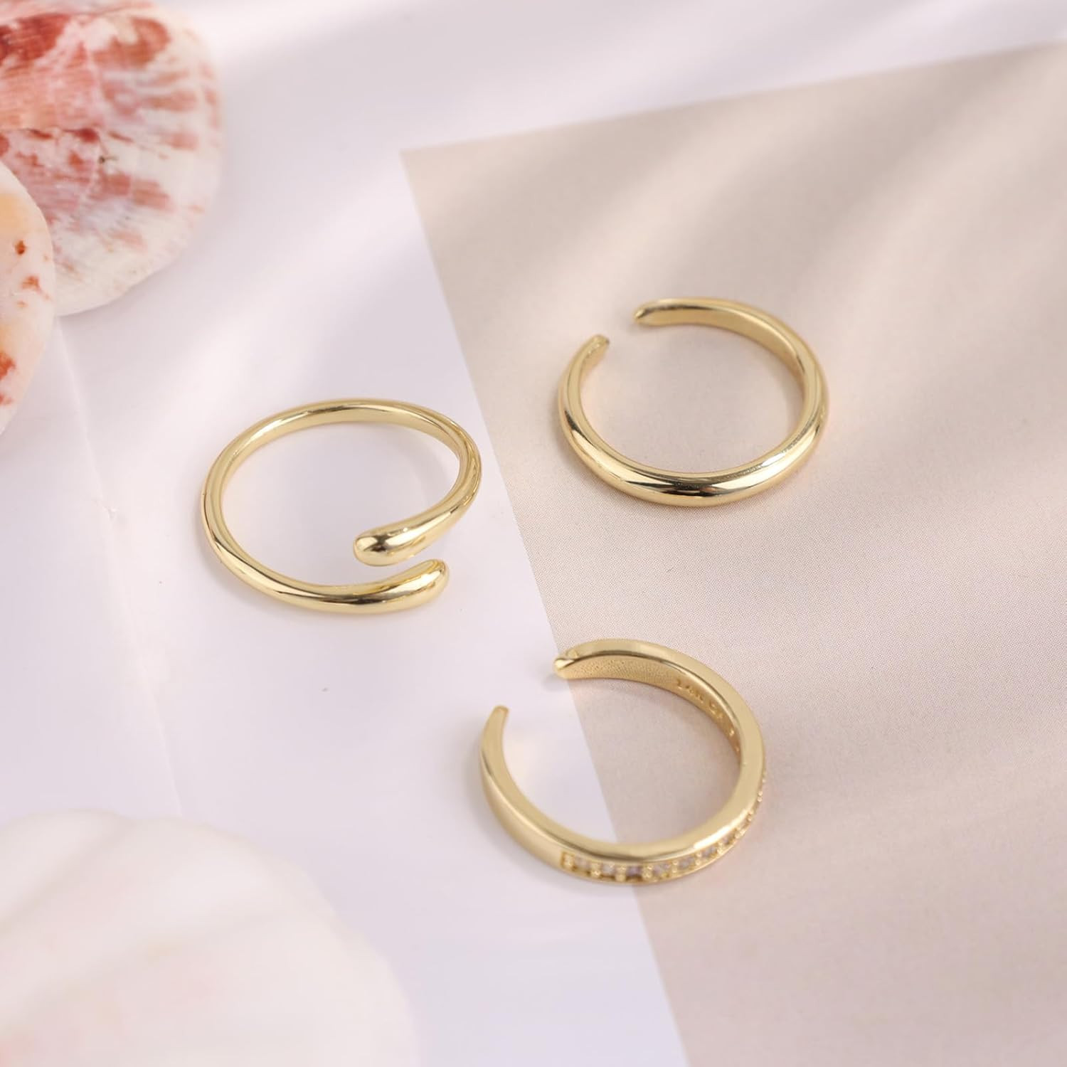 3Pcs Toe Rings for Women, 3 Styles Gold Filled Hug and CZ Open Toe Rings Adjusta