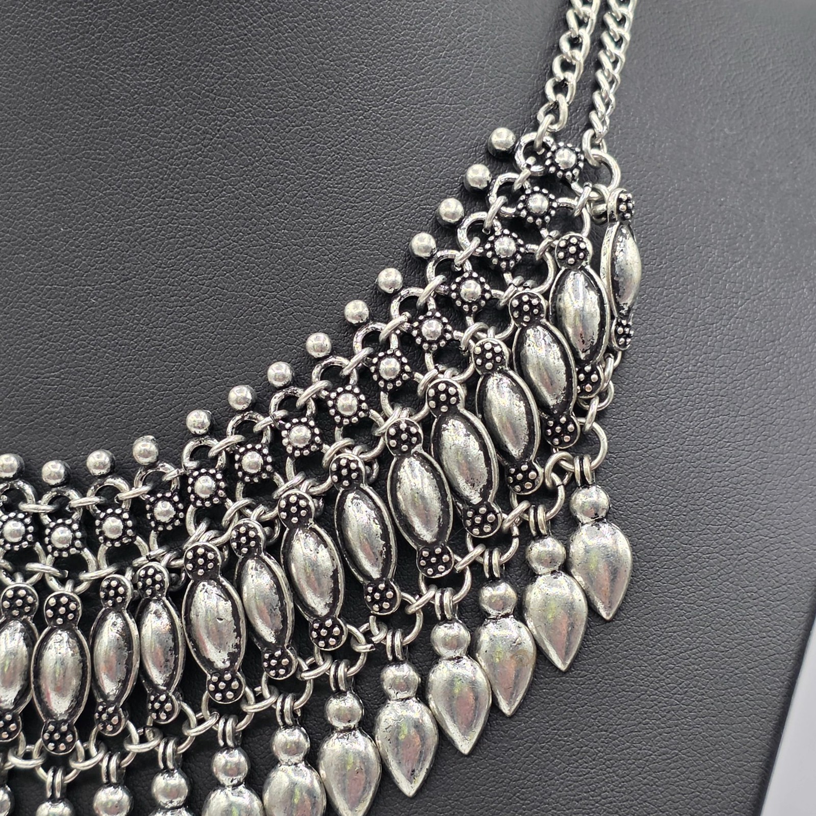 Statement Choker Necklace Oxidized Silver Boho Bib Pendant Festival Fairycore
