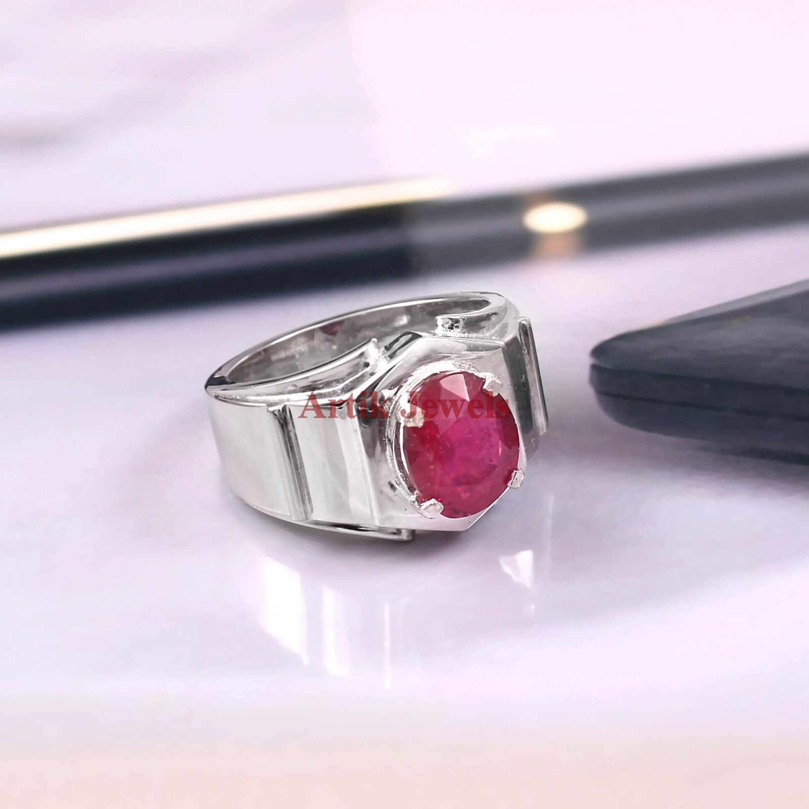 Heated Ruby Gemstone with 925 Sterling Silver Ring for Men’s #119
