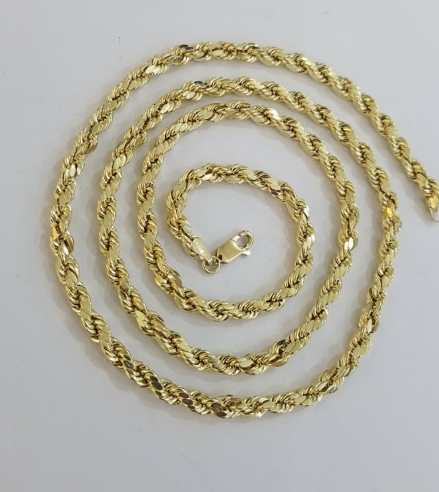 SOLID 10k Yellow Gold Rope Chain Necklace Diamond Cut 4mm 18 Inch Men Women
