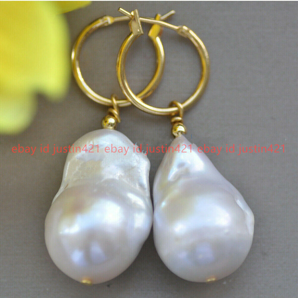 15-25mm Natural White Baroque Drop Keshi Pearl 14K Gold Leverback Dangle Earring