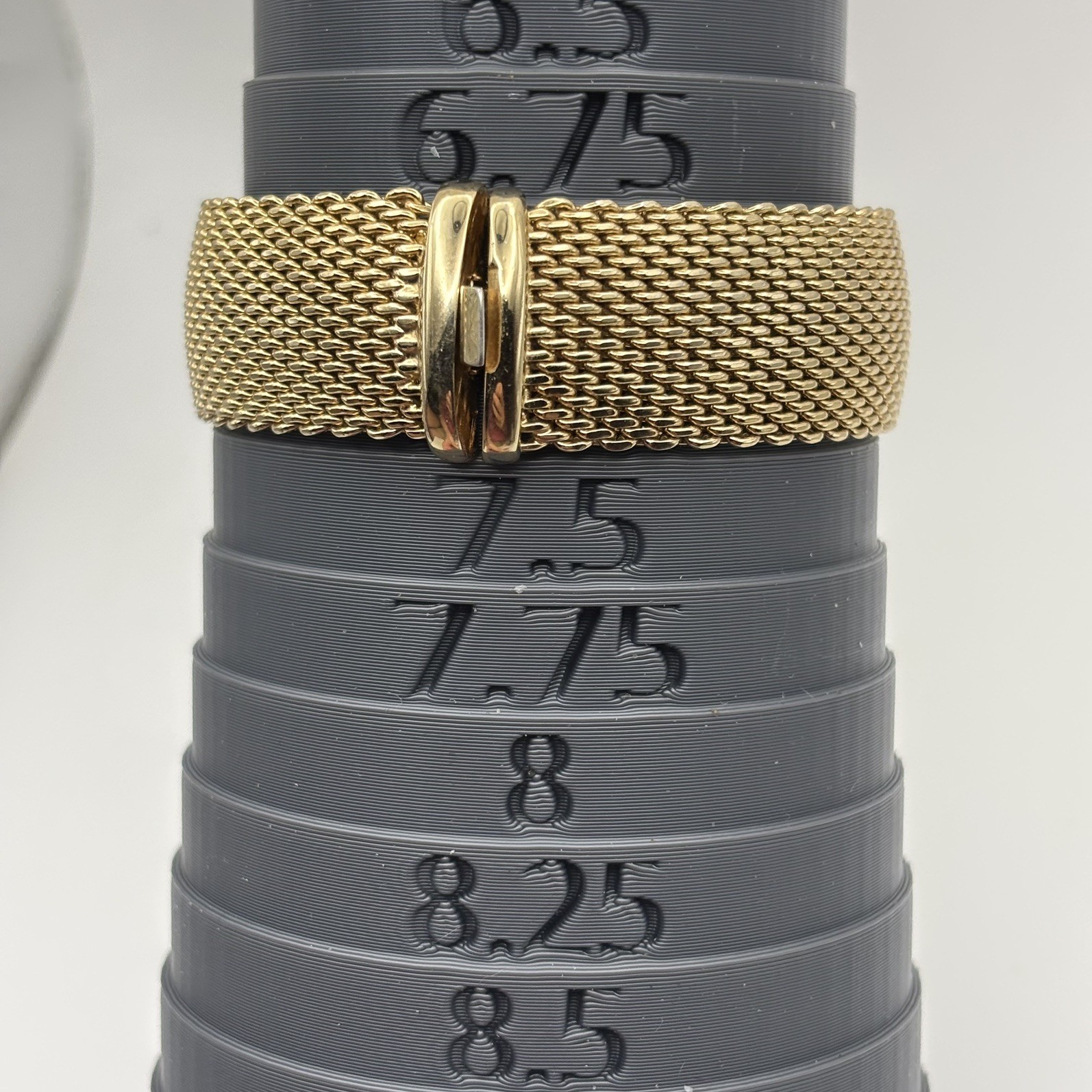 Woven Mesh Bracelet 14K Gold Electroplate ESPO Signed 7.5″ long; 0.75” wide 44g