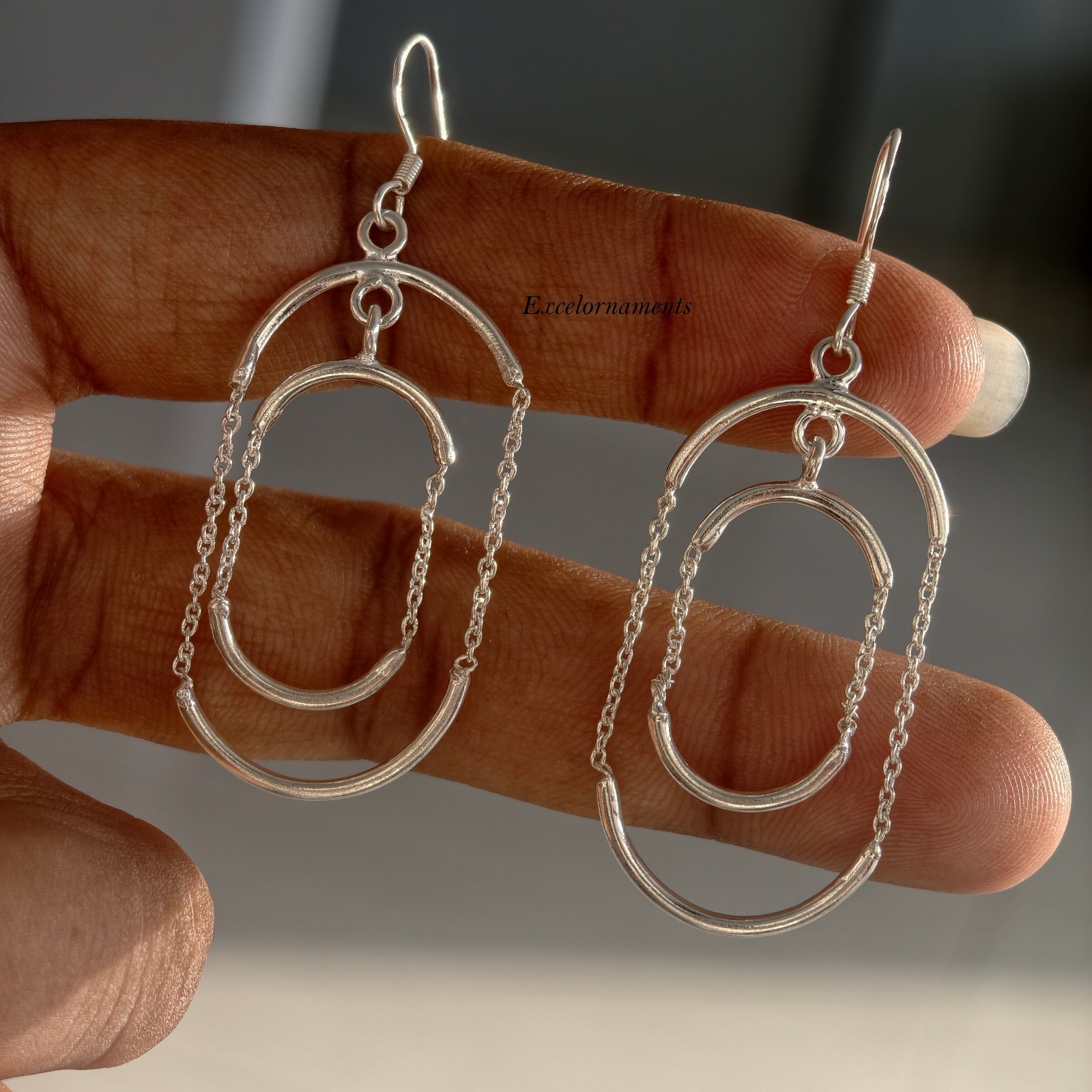Multi-Hoop Textured Layered Drops Earrings 925 Sterling Silver Pretty Earring