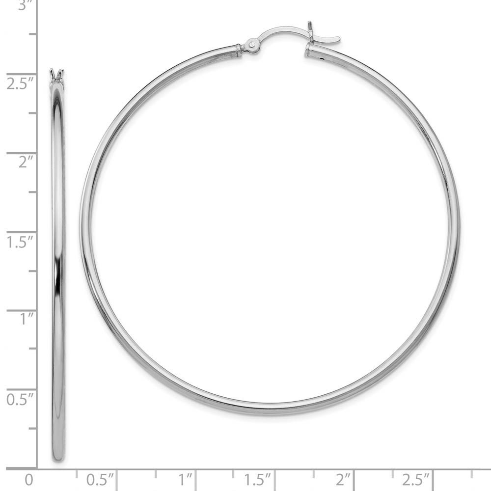 2mm Polished Sterling Silver Round Hoop Earrings, 60mm (2 3/8 in)
