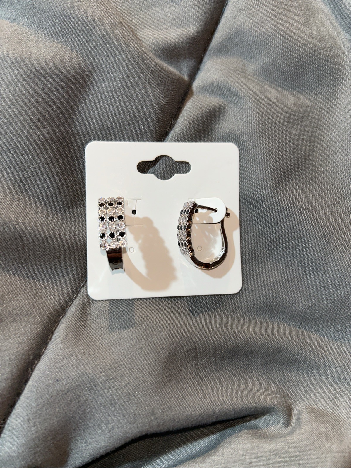 White Gold Filled Black and White CZ Huggies Earrings