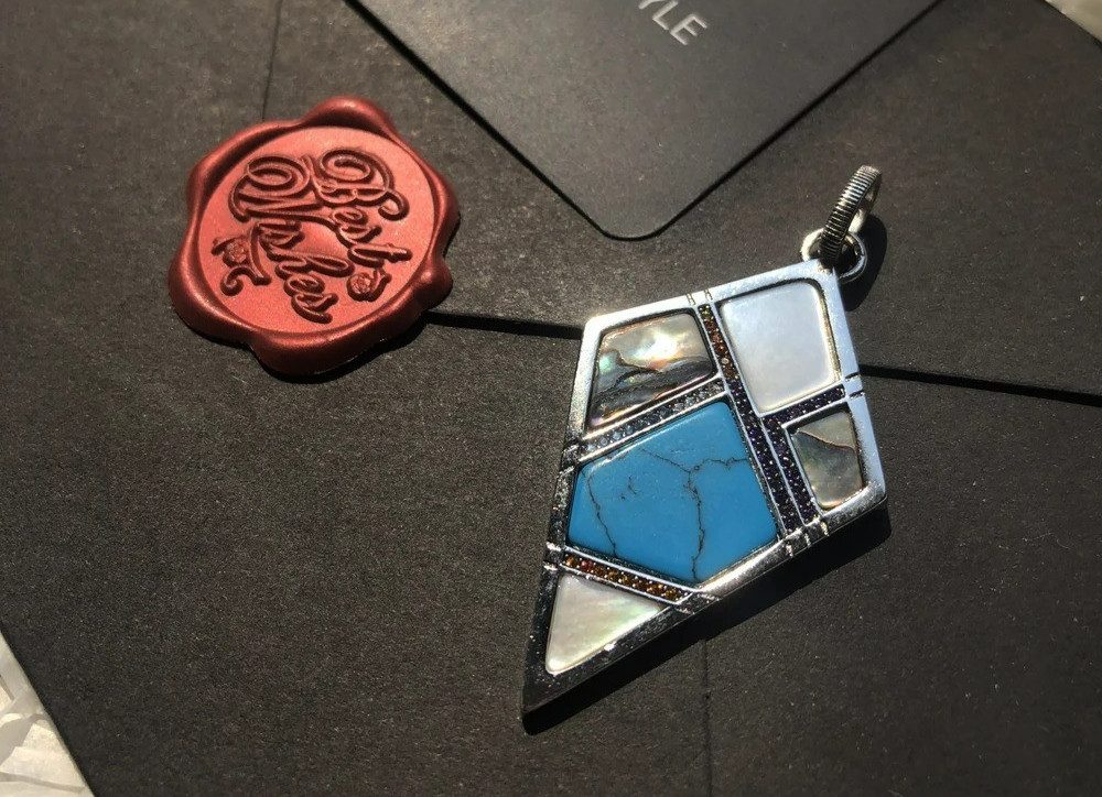 Ethnic Kite Turquoise CZ Pendant 925 Sterling Silver 2.1 Inches Long