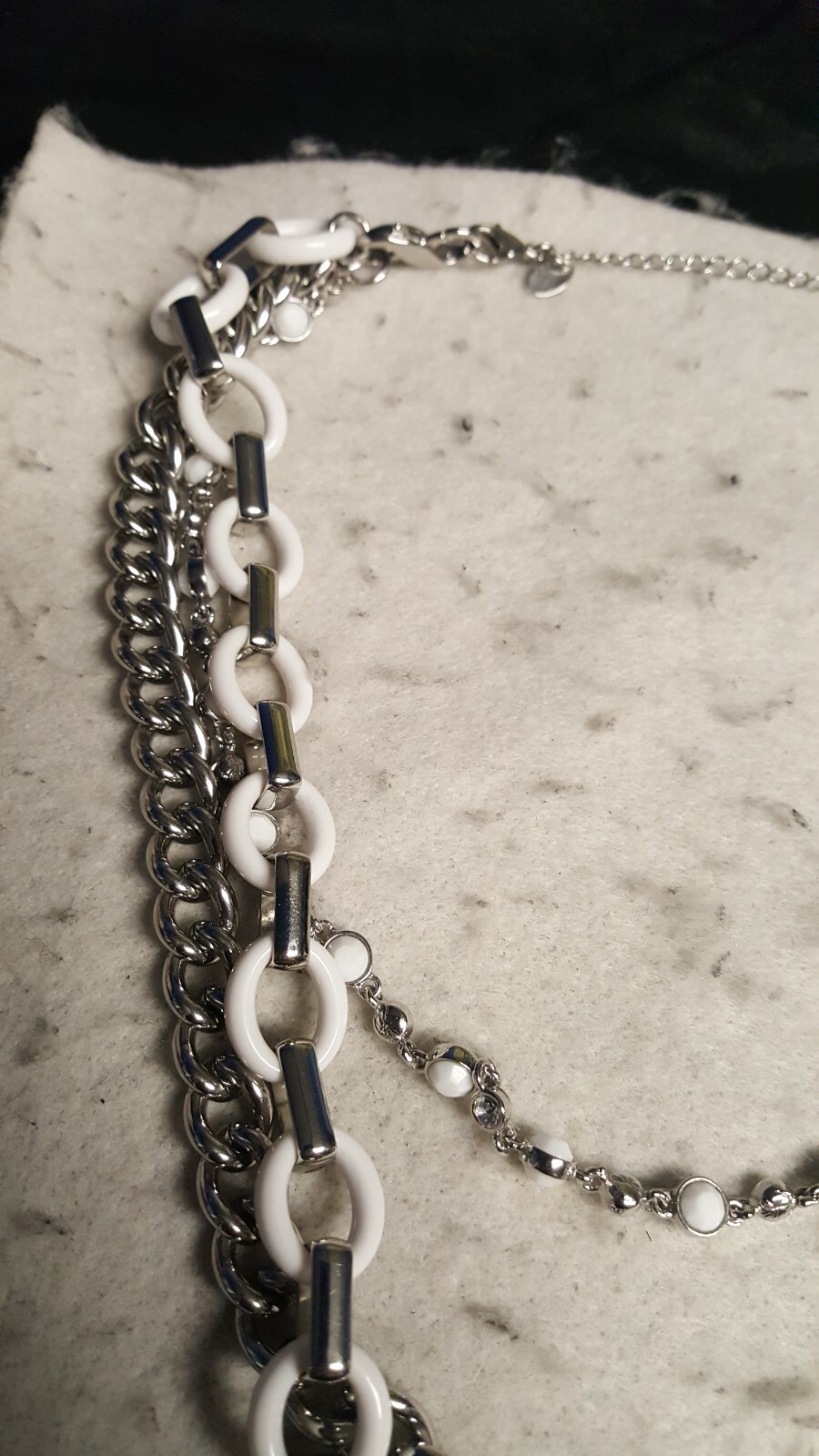 Lia Sophia 3 Strand White Silver Color Chain Necklace Adjustable Length 19-22″in