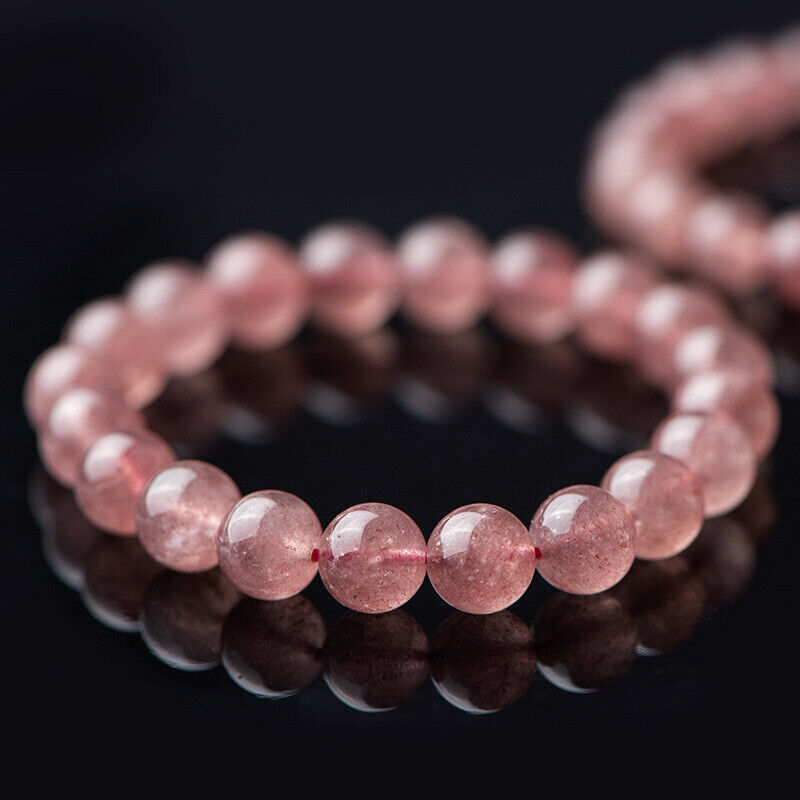 Natural Strawberry Quartz Stone Bracelet Red Gemstone Stretch Bracelet Handmade