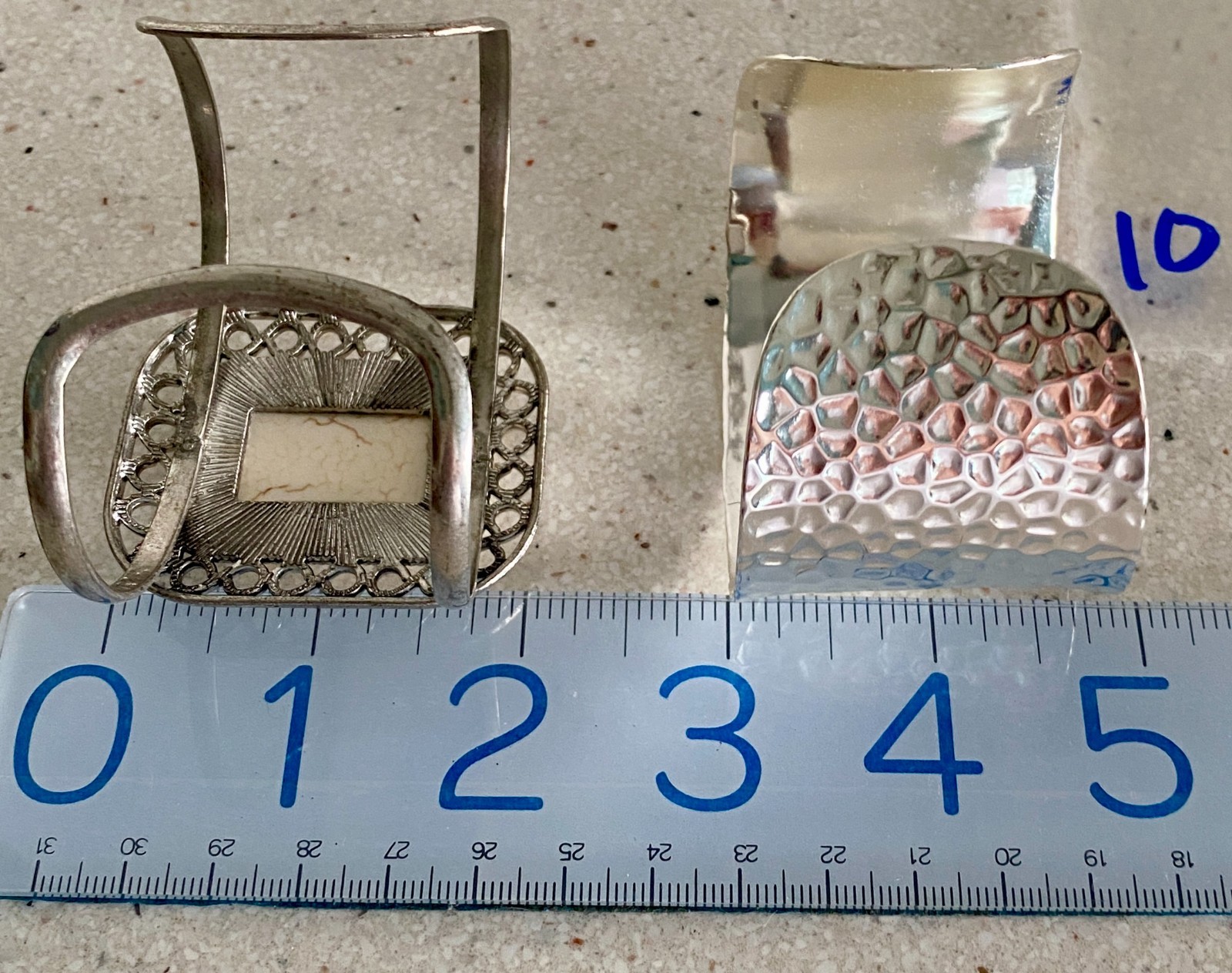 Lot of 2 Cuff Bracelet Faux White Stone Hammered Silver Tone ATI BR CN