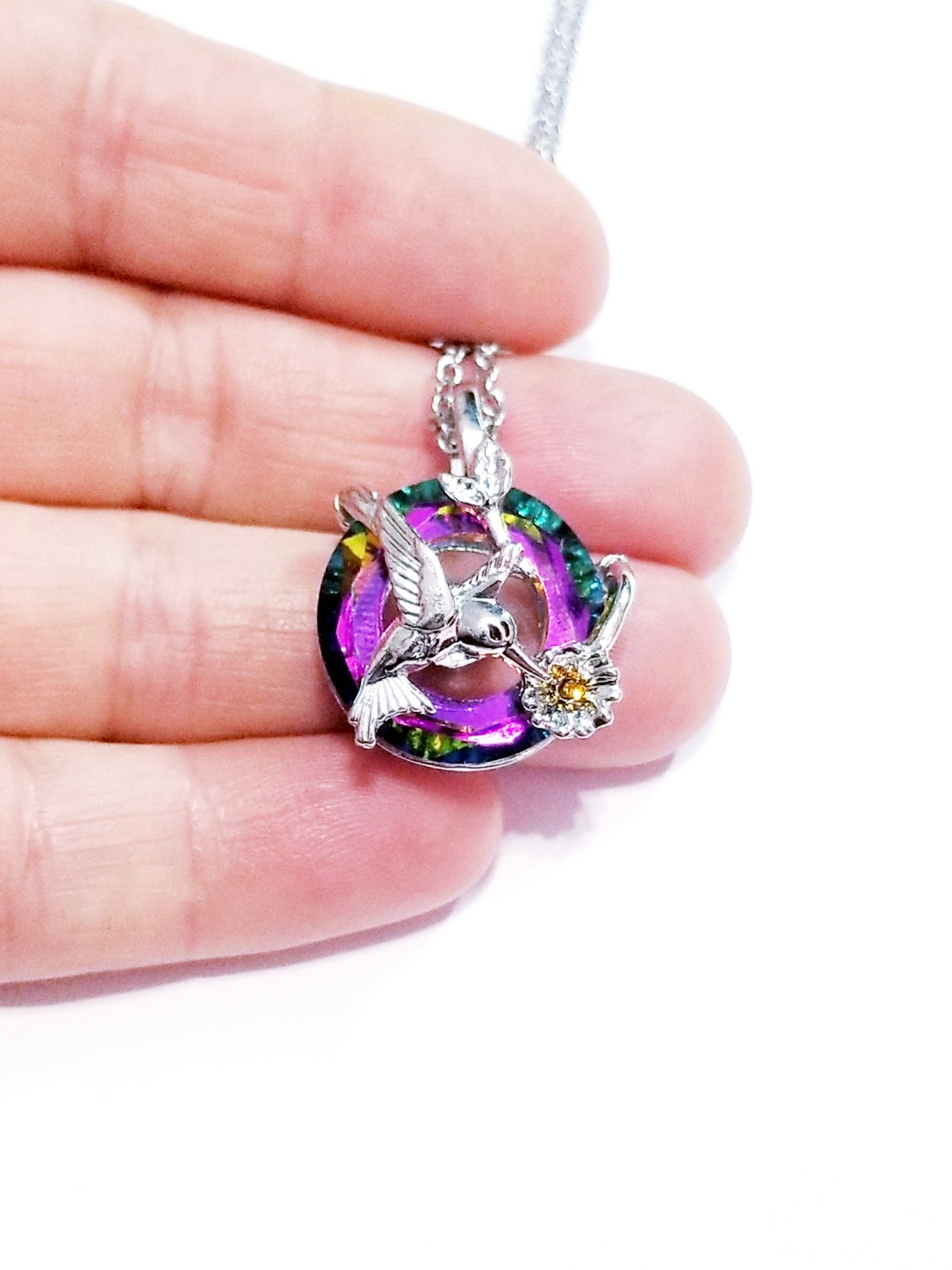 Silver Tone Urn Cremation Memorial Necklace Hummingbird Pendant for Ashes