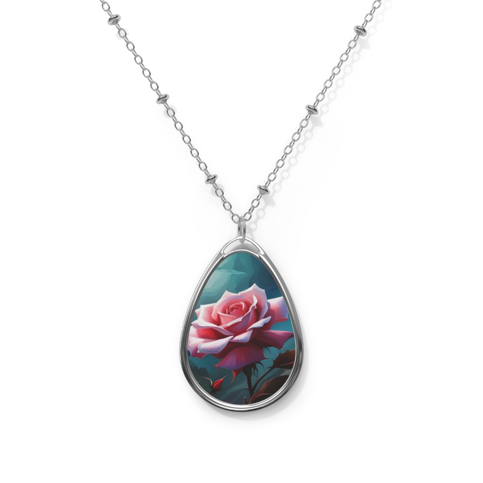 Pink Rose zinc alloy aluminum pendant ellipse necklace