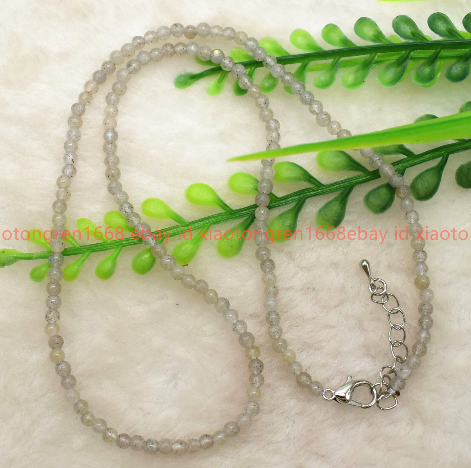 Natural Small Lovely 4/5mm White Labradorite Round Gems Beads Necklace 16-36in