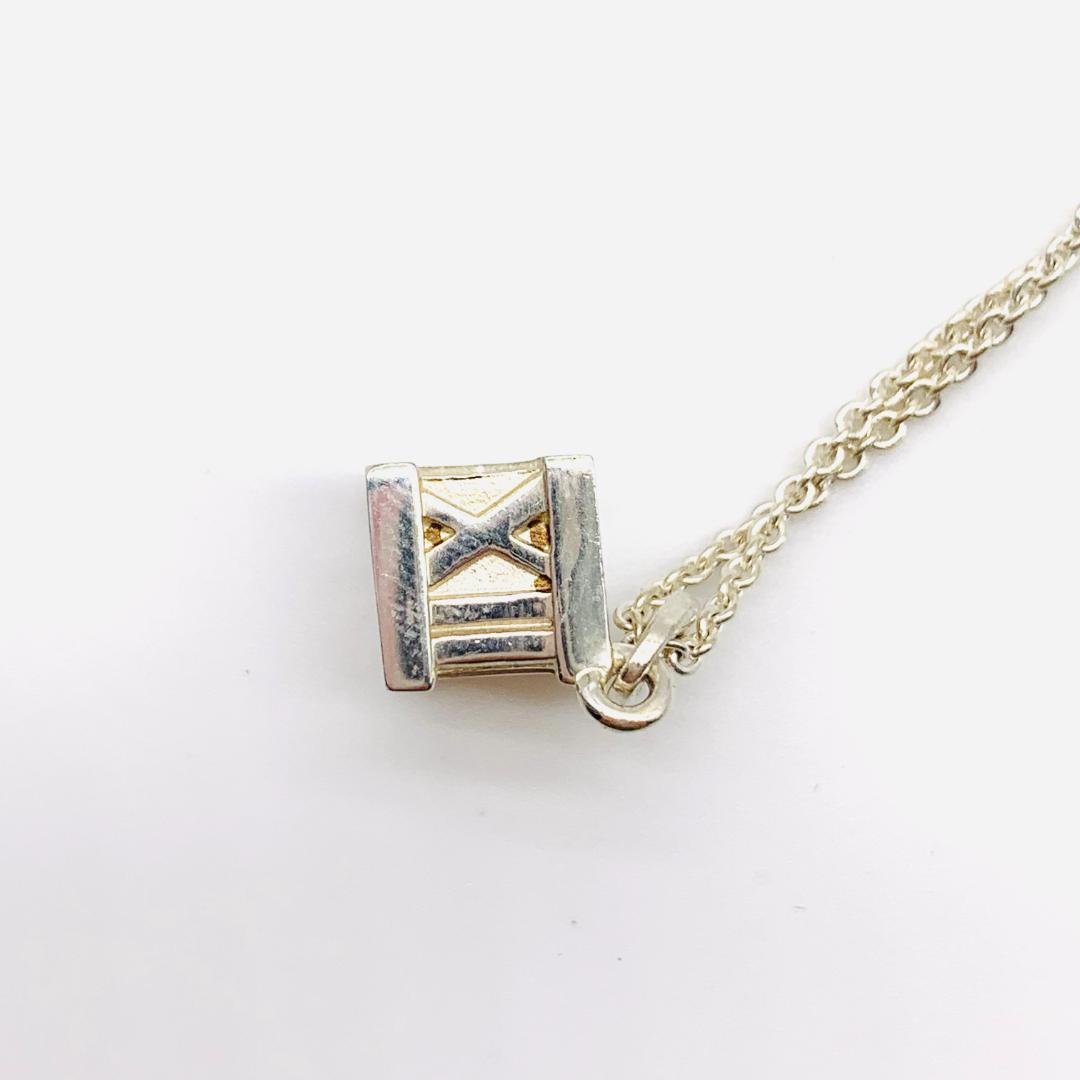 Tiffany & Co. Atlas Cube Design Silver Pendant Necklace Sv925 40cm 0.8 x 0.8cm