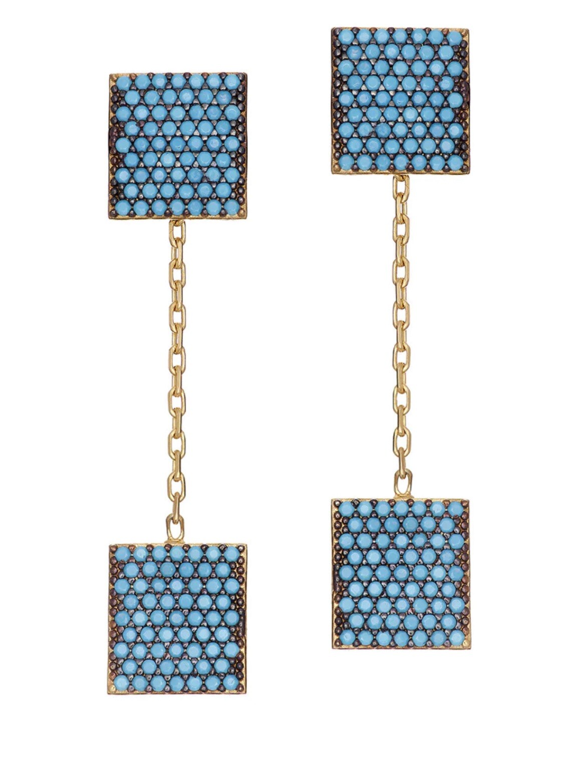 Sterling 14K gold vermeil & turquoise CZ stone box earrings