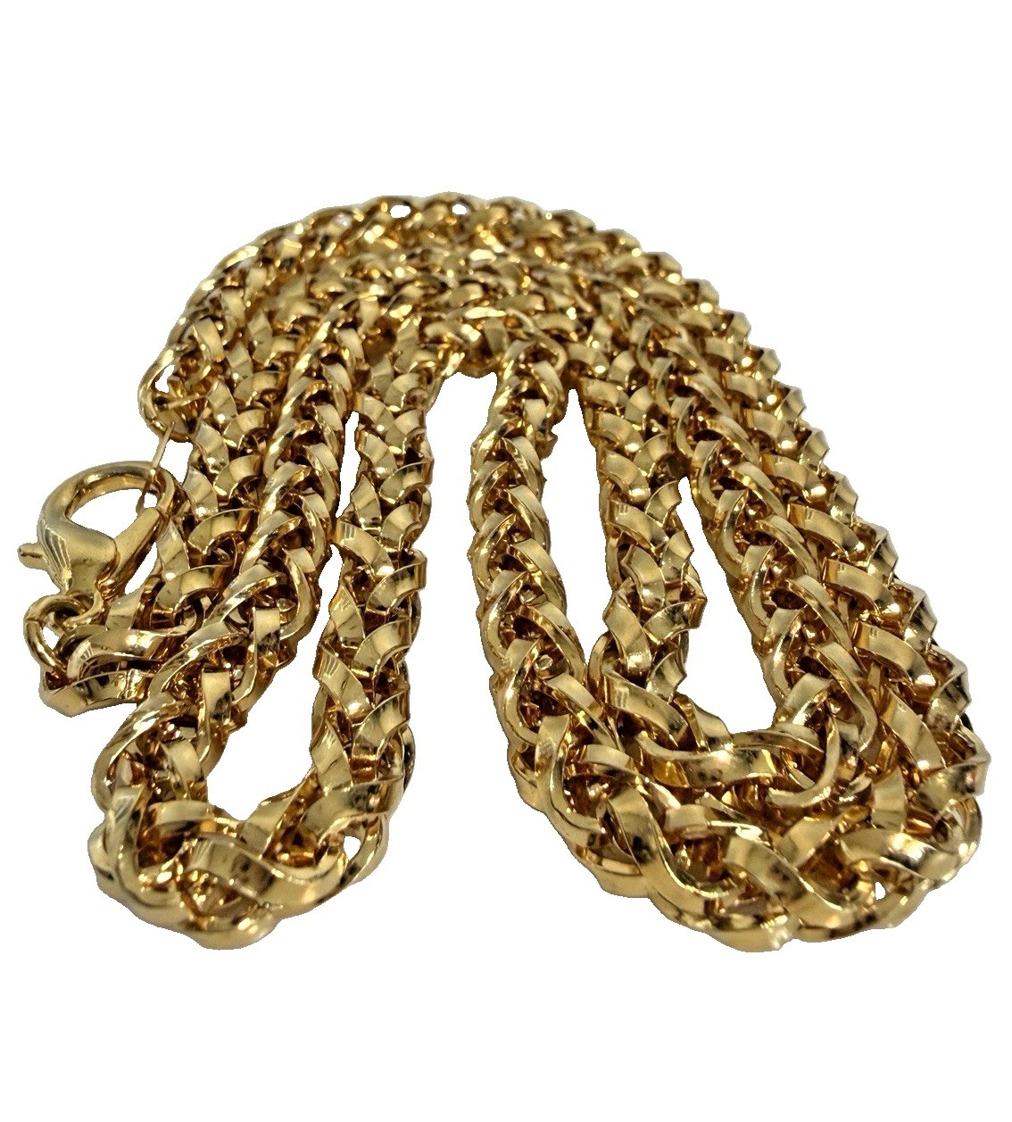 Unsigned Heavy Gold Tone Chunky Wheat Link Chain Necklace 24″ x 6mm