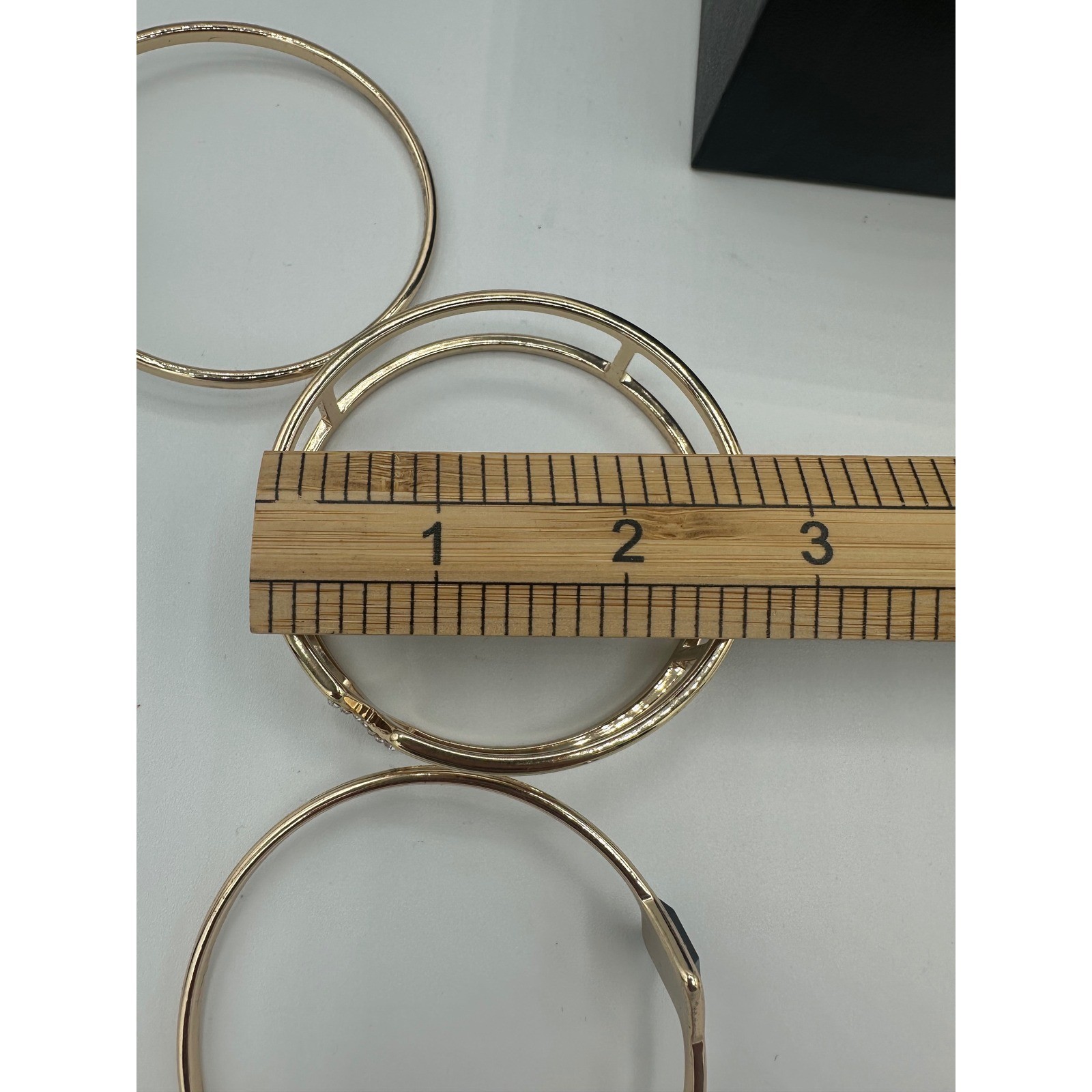 Gold Tone Multi-Strand Bangle Bracelet Set Black Diamond Shape